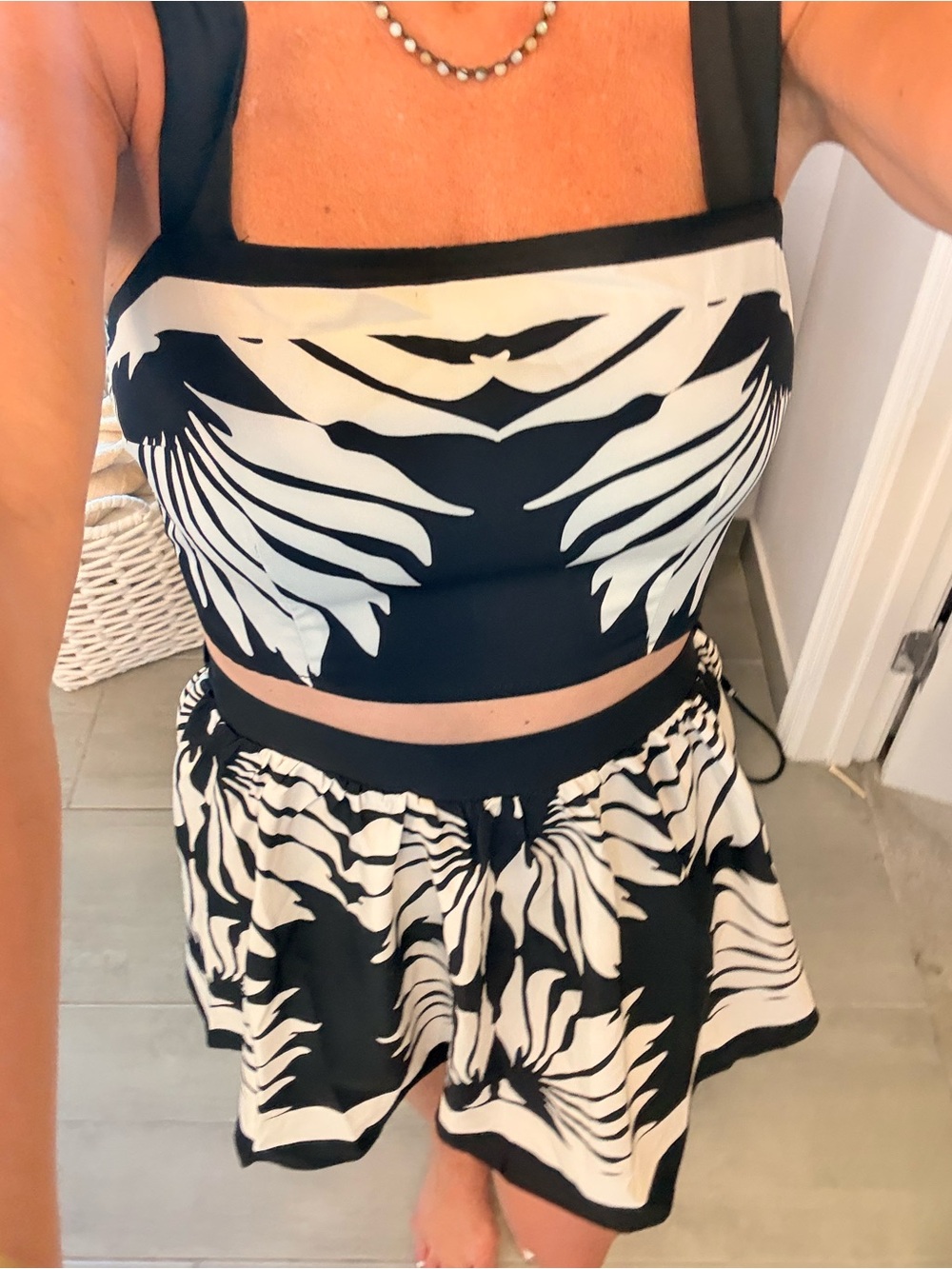 Black & White Maxi Skirt Set — Bold Palm Print